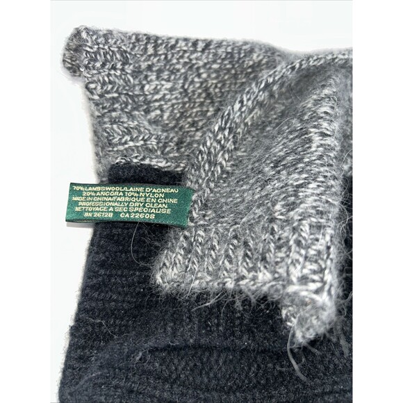 Lauren-Ralph Lauren Black Grey Cable Knit Lambswool Angora Scarf Unisex 65”x9” - Picture 4 of 6